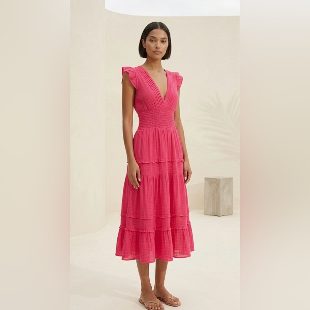 Felicité pink Cotton Gauze Smocked Midi Dress Size M